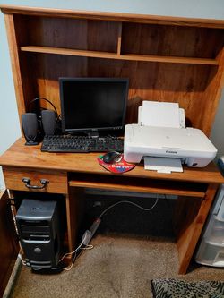 Desk, Dell computer w/tower and Canon printer