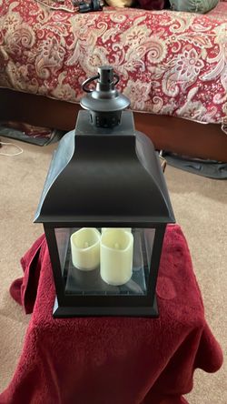 Large Black Metal Lantern with light Candles