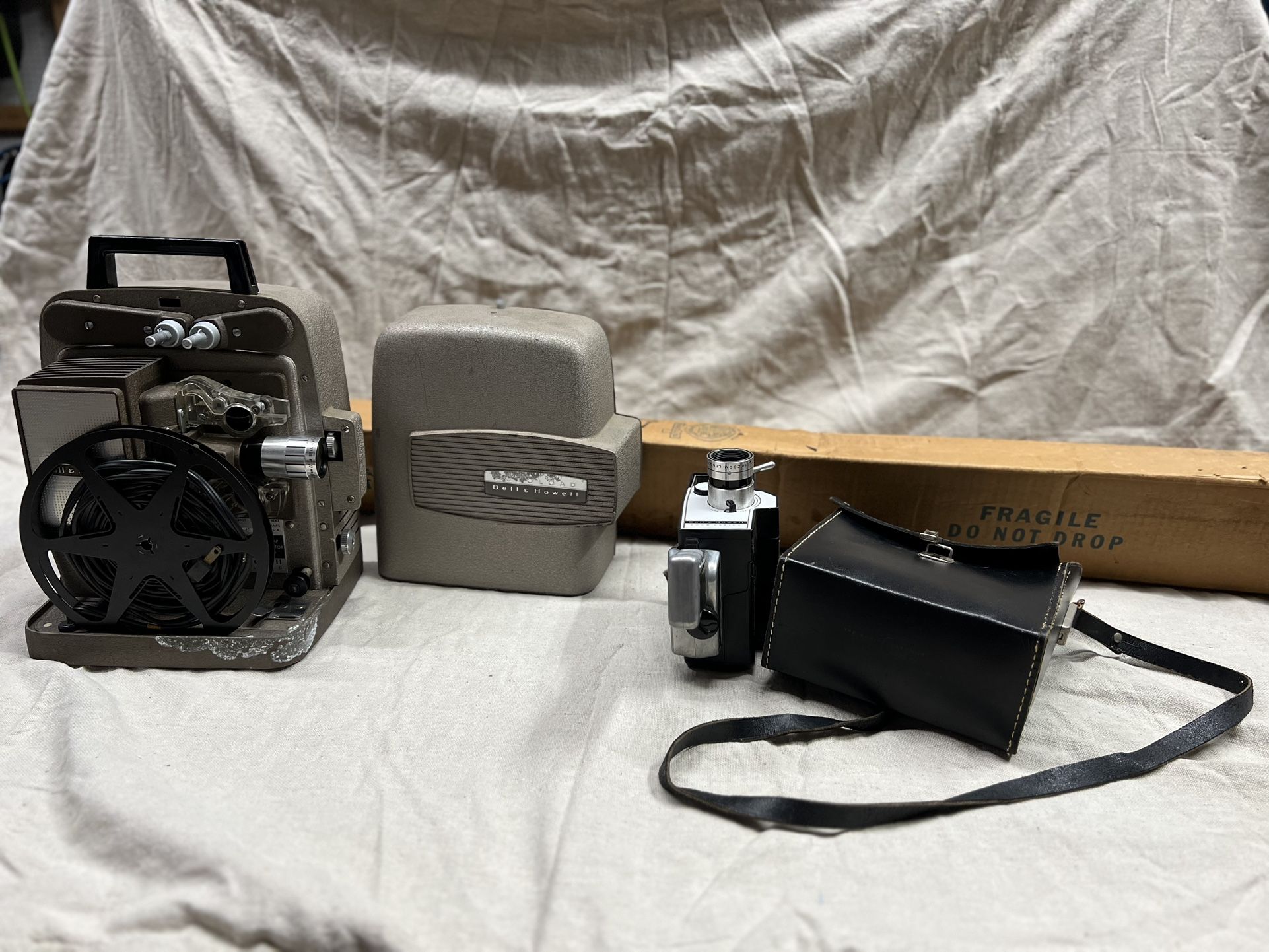 Vintage Bell & Howell 8mm Camera With Projector And Screen
