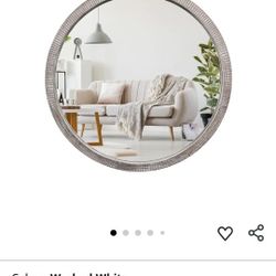 35" Round Wood Mirror, Large Wooden Round Mirror, Wood Round Mirrors for Wall Decor, Rustic Circle Wall Mirrors for Entryway, Living Room, White Washe