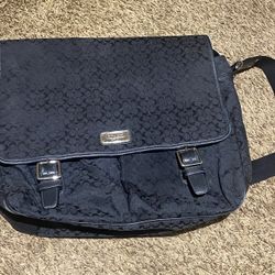 coach black leather messenger bag/diaper Bag 