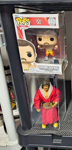 WWE Ravishing Rick Rude action figure with display case & Funko Rick Rude