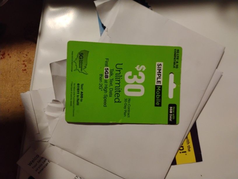 Simple Mobile 30$ Refill Card