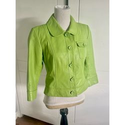 intage Leather Jacket Lime Green Dana Buchman Coat Women’s Sz 2 Petite
