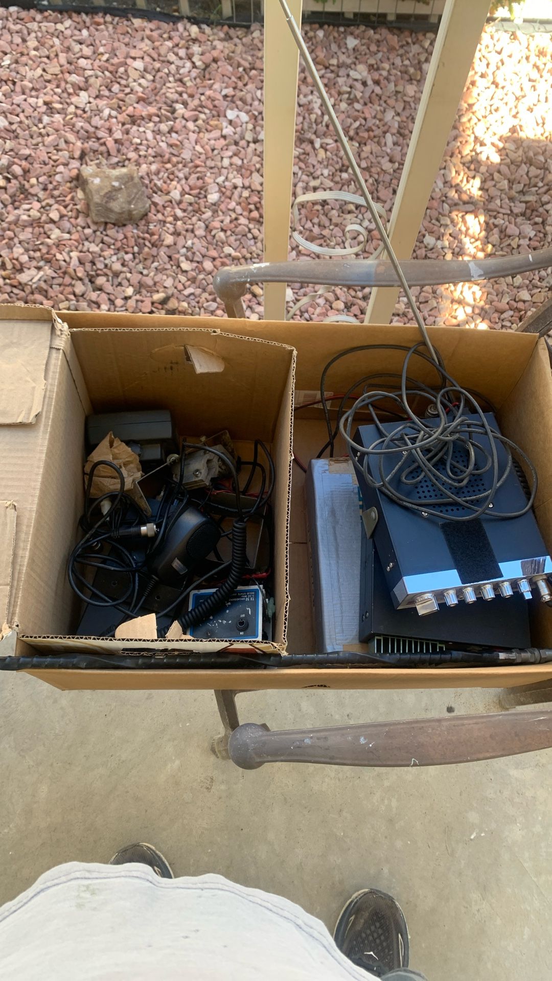Box Of CB’s And Amps And 2antennas 