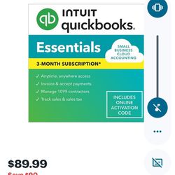 Intuit Quickbooks Essentials Small Business Cloud Accounting 3 Months