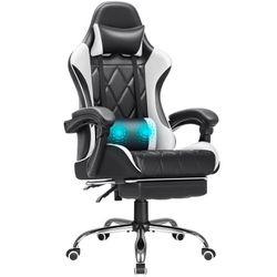 New Gaming Chair, Computer Chair with Footrest and Massage Lumbar Support, Ergonomic High Back Gaming Chair with Swivel Seat and Headrest   New in box