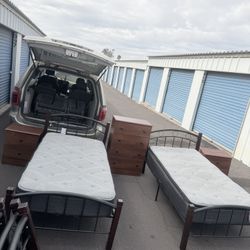 Set two twin beds  dresser two nights stand Memory Foam Mattress Incuded