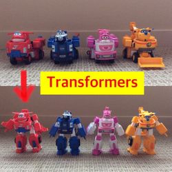 Super Wings Transforming Vehicles 4 pack, Transform from a toy Vehicle to a Robot, Recommended ages 3-8 toy, Kids transform toy, Car toys, Robot toys