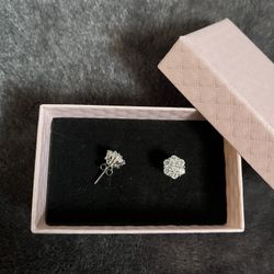 3mm Diamond Flower Earrings S295 Silver