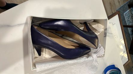 Navy Blue Leather Kitten Heel Pumps