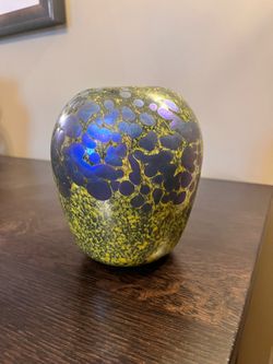 Stunning Garry Nash Signed 1995 Studio Art Glass Vase Iridescent Oil Slick Vintage