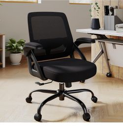 AnyGod Big and Tall Office Chair, Ergonomic Mesh Gaming Mid Back Swivel Task Executive Chairs with Comfy Lumbar Support Flip up Arms with Wheels for H