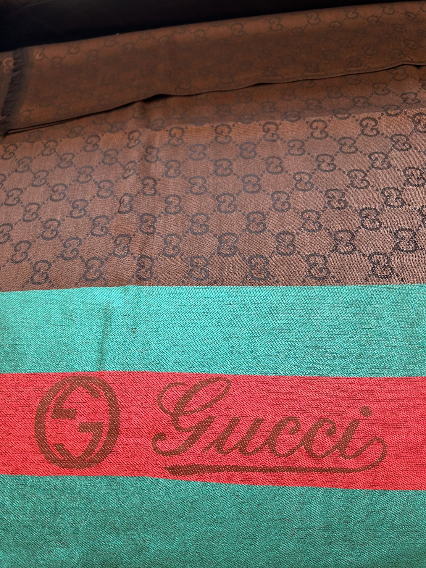 Gucci Designer Scarf Brown With Green And Red Strip 