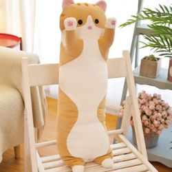 Long Cat Plush Pillow 28 inches Orange Soft Cat Hugging Pillow Stuffed Animal Pillow Cute Kitty Sleeping Throw Pillow Gift for Kids