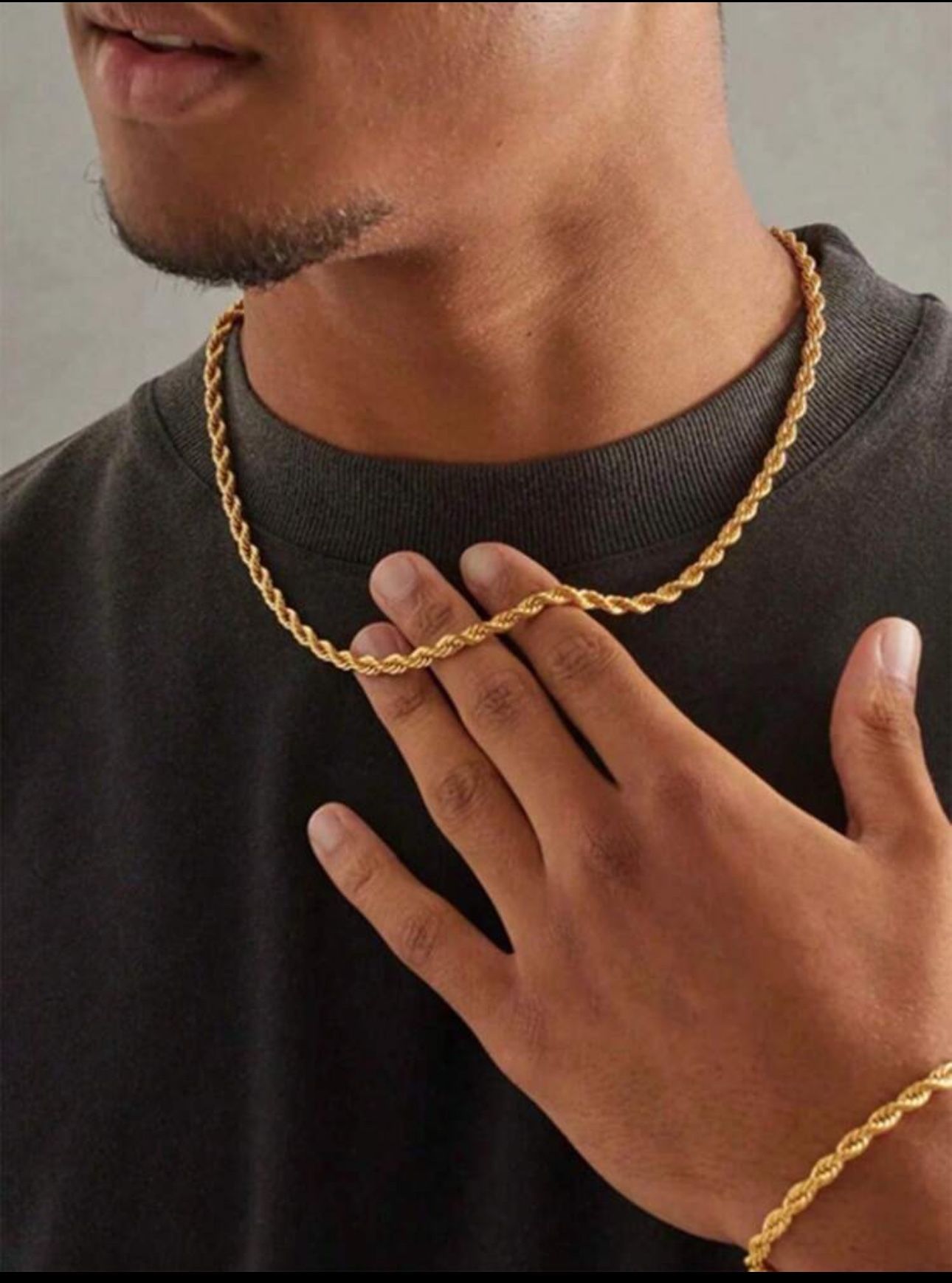 18k Gold Men Chain With Bracelet Set