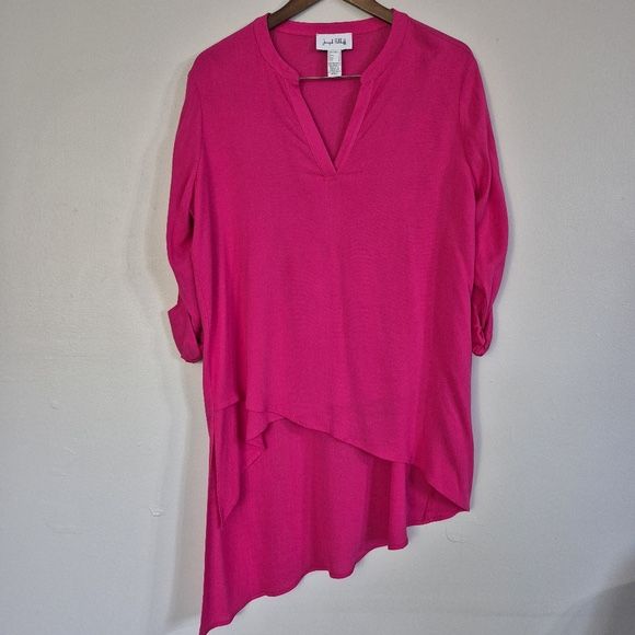 Joseph Ribkoff Fushia Asymetrical Lagenlook Tunic Top Roll Tab Sleeves Size 6