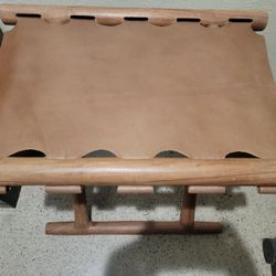 Wood And Leather Folding Stool