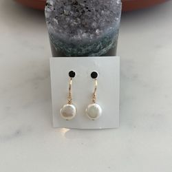 Genuine Pearl Coin Shape 14k Gold Fill Earrings