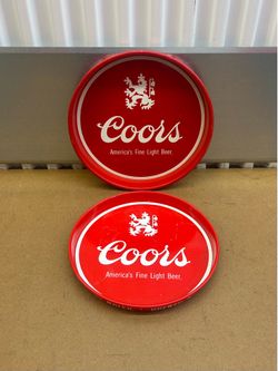 Vintage ADOLPH COORS Company “COORS America’s FINE Light BEER” Metal SERVING Tray’s LOT of 2 👀 (please read description)