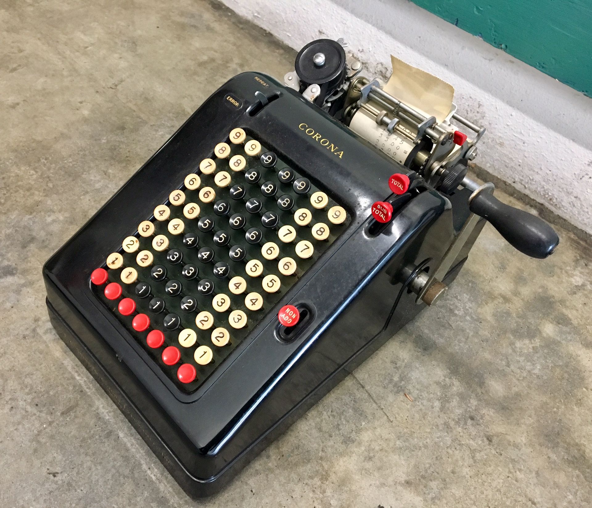 Vintage Calculator — Smith-Corona Hand Crank Calculator Adding Machine