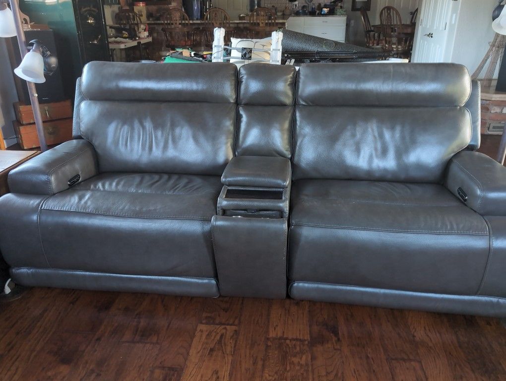 New Extra Wide Gray Leather Sectional Power Loveseat 