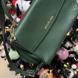 Michael Kors Dark Green Leather Extra Small Ava Top Handle Bag