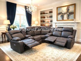 NEW POWER Reclining Sectional Storage Console Couch Set Curved Recliner Sofa Large Living Room Game Movie Entertainment Charcoal Black Motion BIG SALE