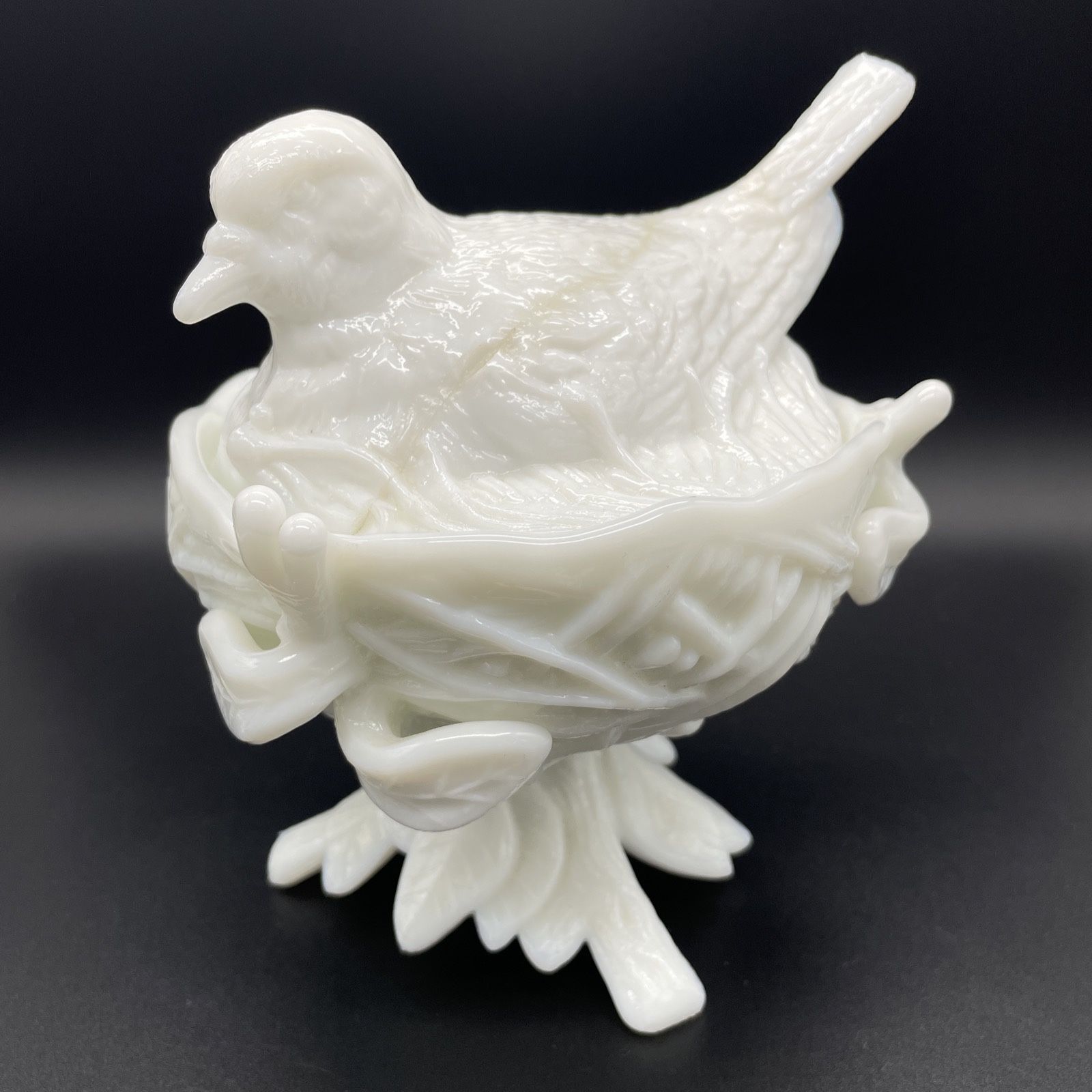 Westmoreland Milk Glass Vintage Bird On A Nest Candy Dish With Cover PLEASE READ