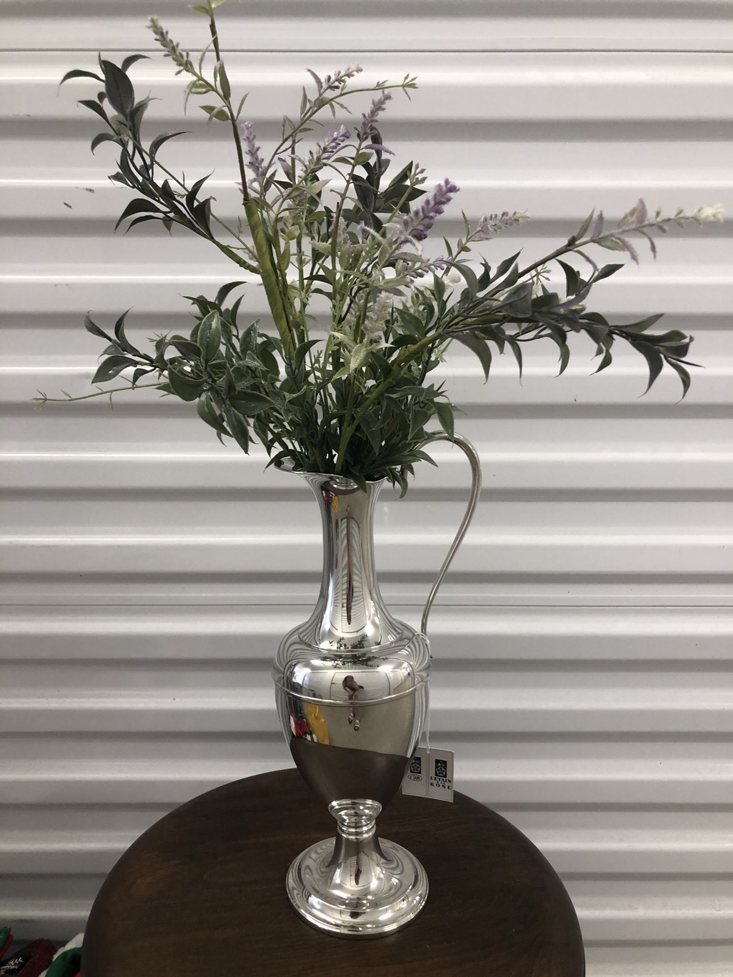 French Pewter Vase with Flowers