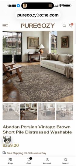 Brand New Abadan Persian Vintage Brown Short Pile Distressed Washable Rug