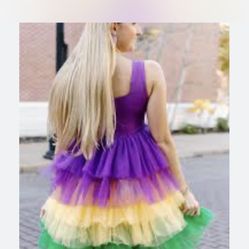 Mardi Gras Tri Color Tiered Dress