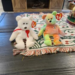 TY RARE AND RETIRED Peace Bear & Valentino Bear Beanie Babies