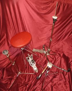 Ludwig drum hardware 1960s throne hi-hat stand, cymbal stand, kick pedal and WFL Snare stand.