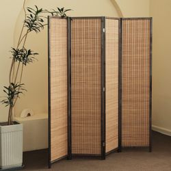 4-Panel Woven Bamboo Room Divider 5.6 ft Tall