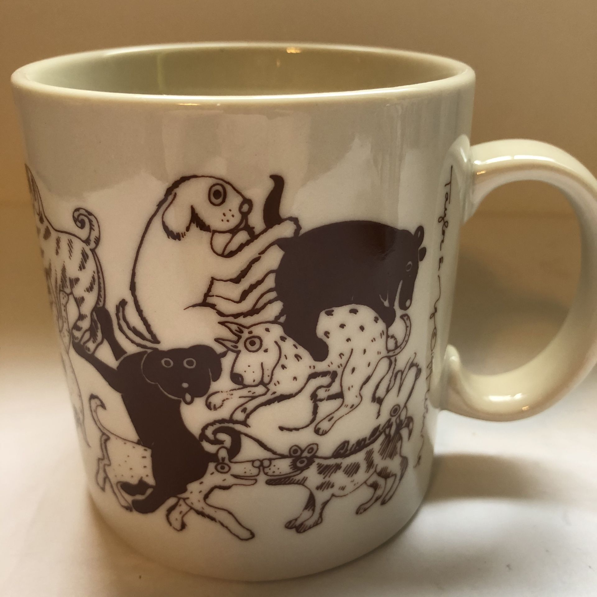 Taylor & Ng Coffee Tea Mug Dogs Puppy Orgy Naughty Animal Vtg 1979 Japan Brown Vintage Original Dogs Puppy Puppies