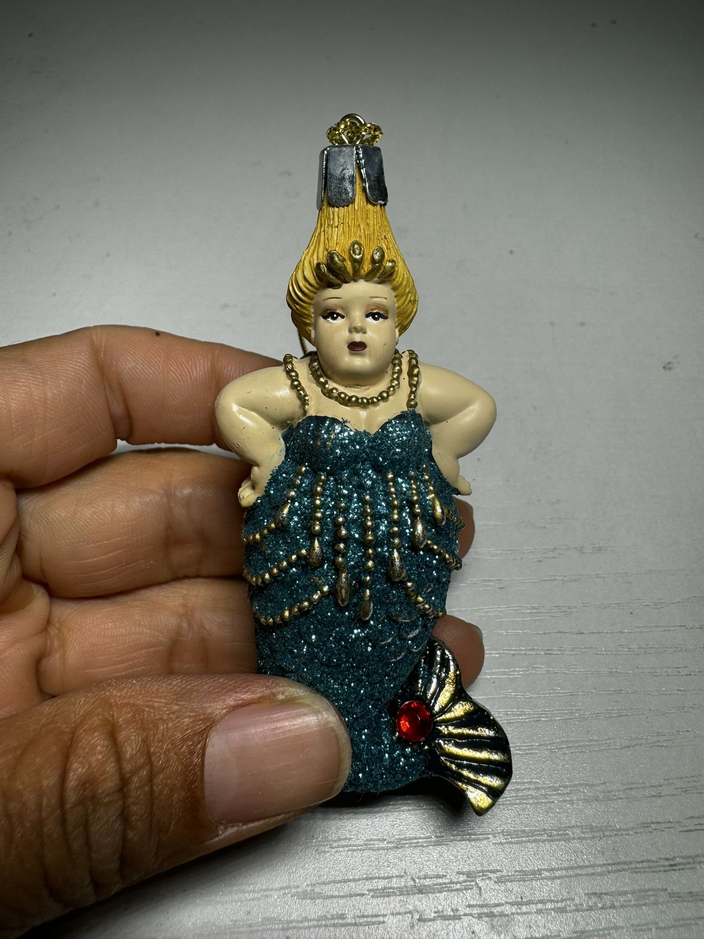 Katherine's Collection Chubby Mermaid Blue Glitter Blond Hair Ornament