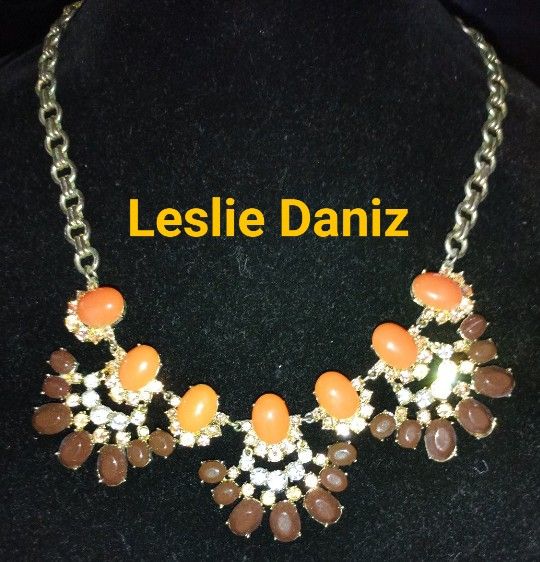 Leslie Daniz Jeweled Bib Necklace Vintage Gold Tone Multi Color