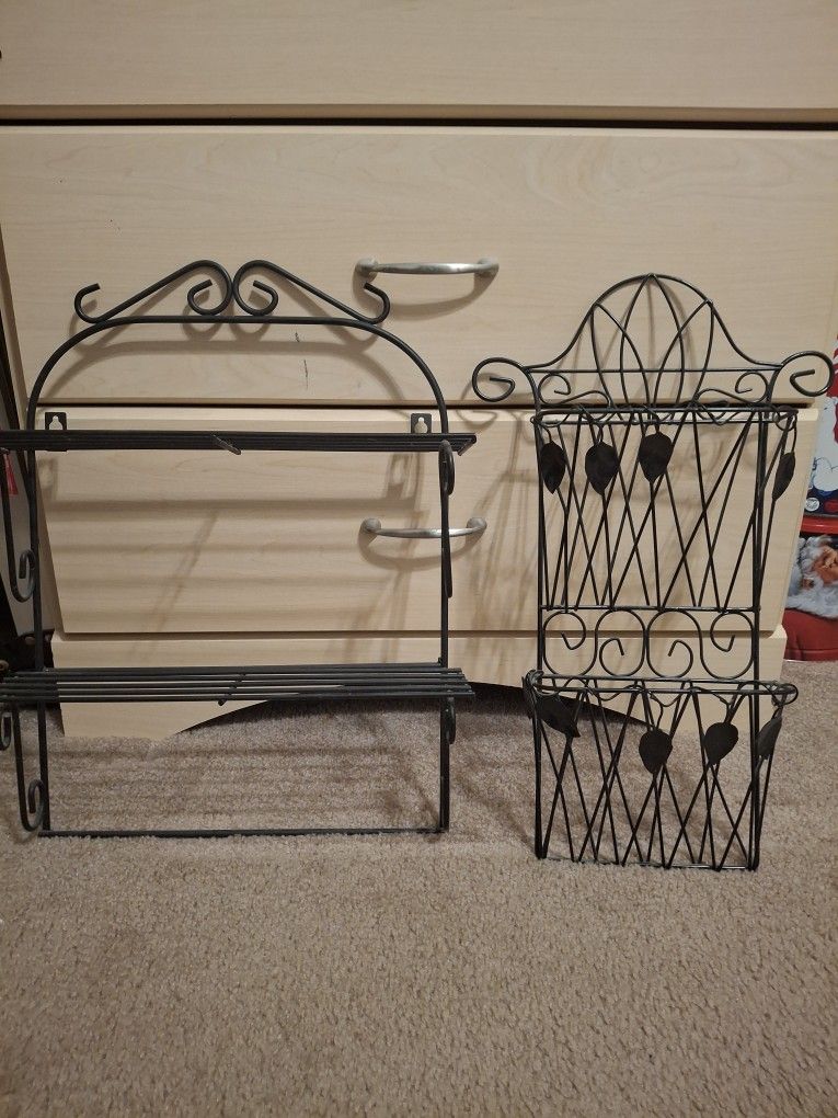 2 Black Metal Decorative Shelves