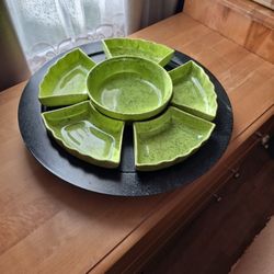 Mid Century Canape Dishes With Lazy Susan