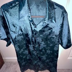 Men’s Dark Green Floral Satin Shirt