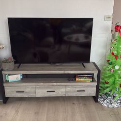 Monarch Specialties TV Stand-Console with 3 Drawers and Shelves-Industrial Modern Style Entertainment Center with Metal Legs, 60" L, Grey Reclaimed Wo