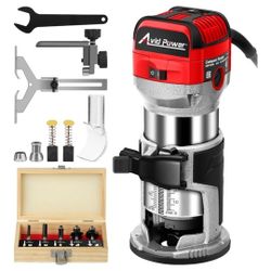 Red 65mm AVID POWER 6.5 Amp 1.25 HP Compact Router Tools for Woodworking, Fixed Base Wood Router with 6 Variable Speeds