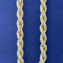 Sterling Silver(gold) Moissanite Rope Chain