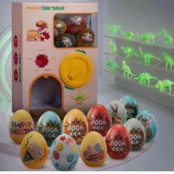 Brandnew Mini Vending Machine with 12 Jumbo Smash Dinosaur Eggs & 12 Luminous Dino Figures, Hatching Burst Easter Eggs Toys for Kids Boys and Girls 3-