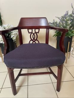 Mahogany Accent Chair with Navy Upholstered Seat