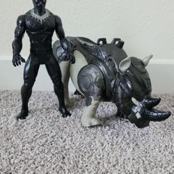 Marvel Comics Black Panther  9” Action Figure Hasbro Super-Hero Toy 2019 with Marvel Black Panther Rhino Vehicle 11" Heavy Duty Animal Toy