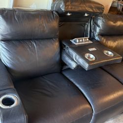 Reclinable Leather Couch With USB Charging And Lights 
