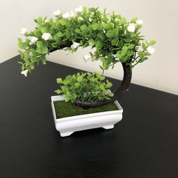Fake Potted Bonsai Tree Artificial Plant Desk Ornament Home Decor (White + Green)