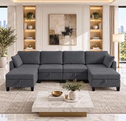 Dark Gray Flexible Combination Reversible 4-Seater Modular Sofa with Storage.